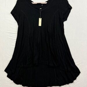 Cupio Blush Black High Low Swing Top Short Sleeve Slub Knit Size L